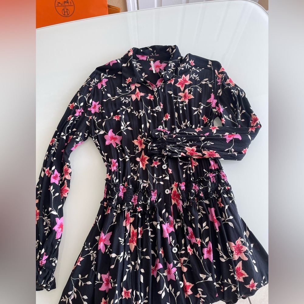 Free People Black and Pink Floral Long Sleeve Dress - Picture 14 of 16